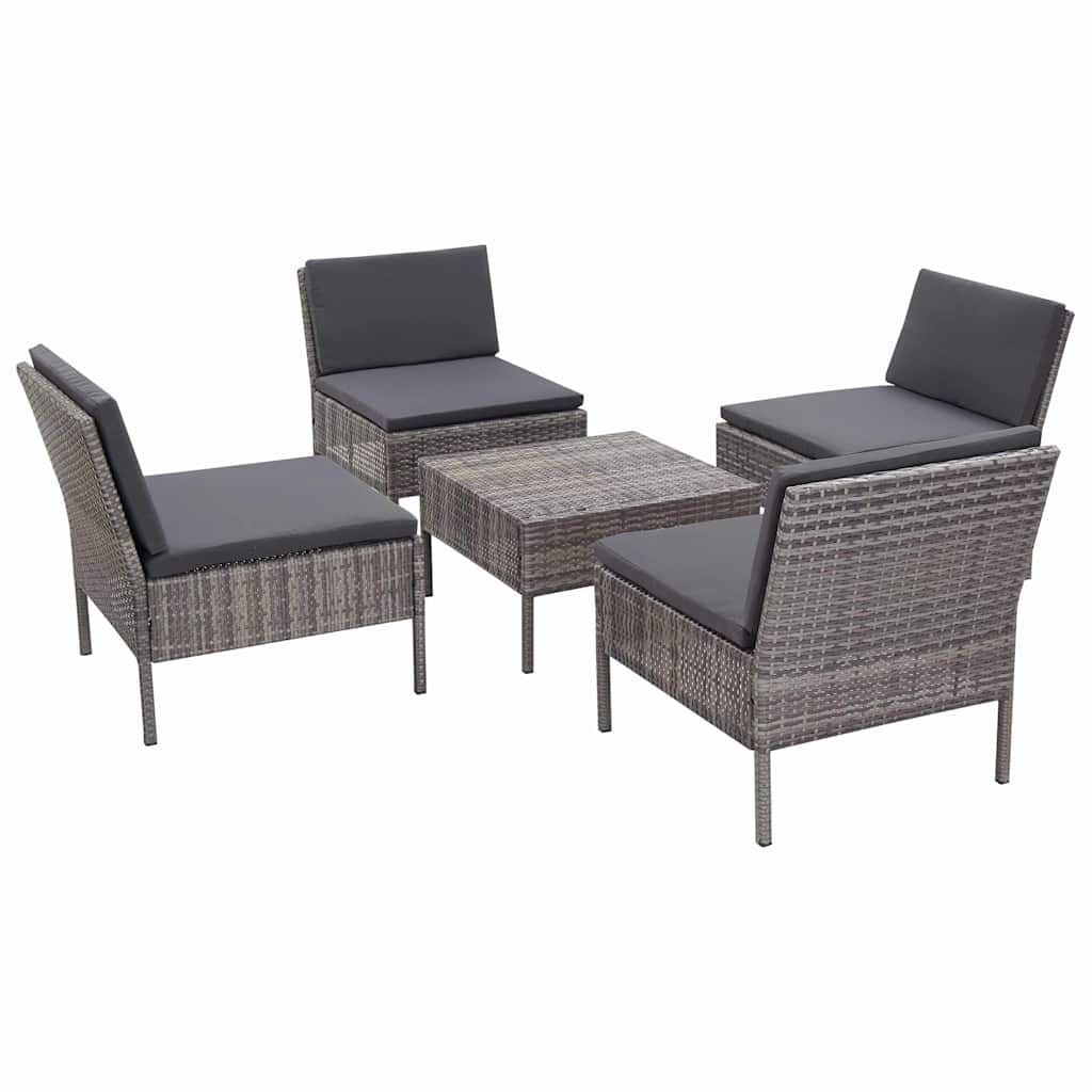 havesofasæt 5 dele med hynder polyrattan grå