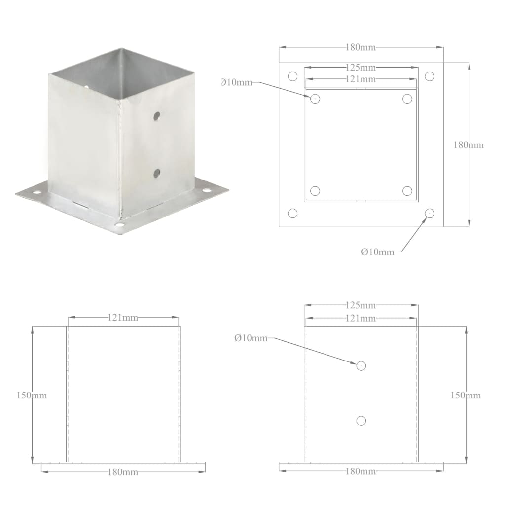 stolpefod 4 stk. 121 mm galvaniseret metal