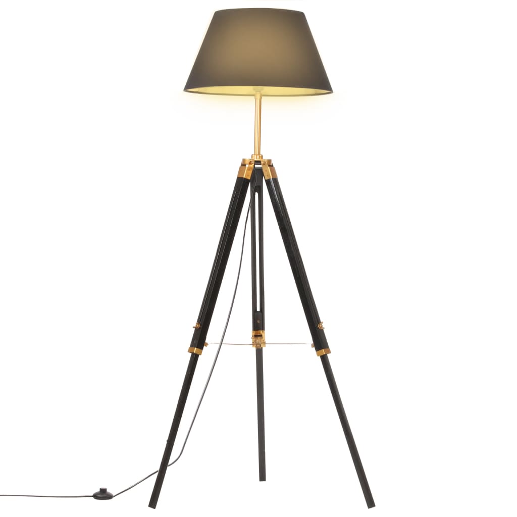 gulvlampe med trefod 141 cm massivt teaktræ sort og guldfarvet billede