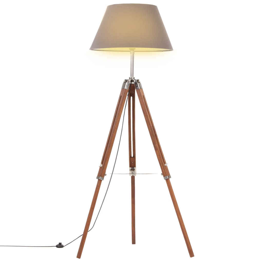 gulvlampe med trefod 141 cm massivt teaktræ honningbrun og grå billede