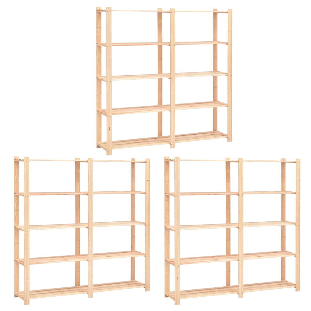 reoler 3 stk. 5 hylder 170 x 38 x 170 cm massivt fyrretræ 500 kg