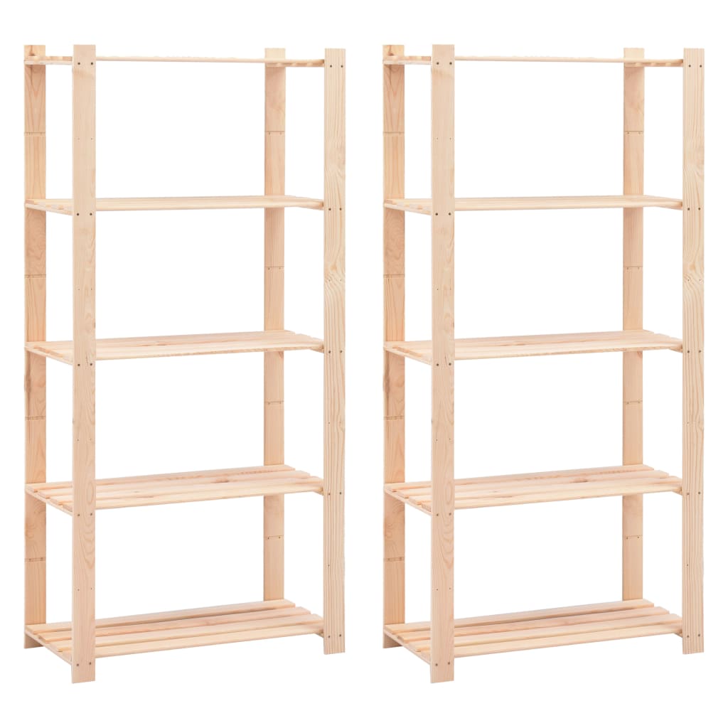 reoler 2 stk. 5 hylder 80x38x170 cm massivt fyrretræ 250 kg