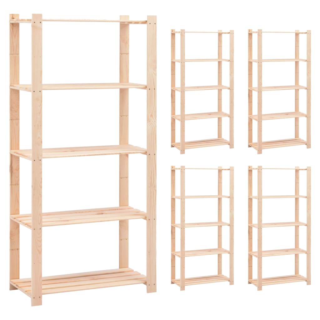 reoler 5 stk. 5 hylder 80x38x170 cm massivt fyrretræ 250 kg