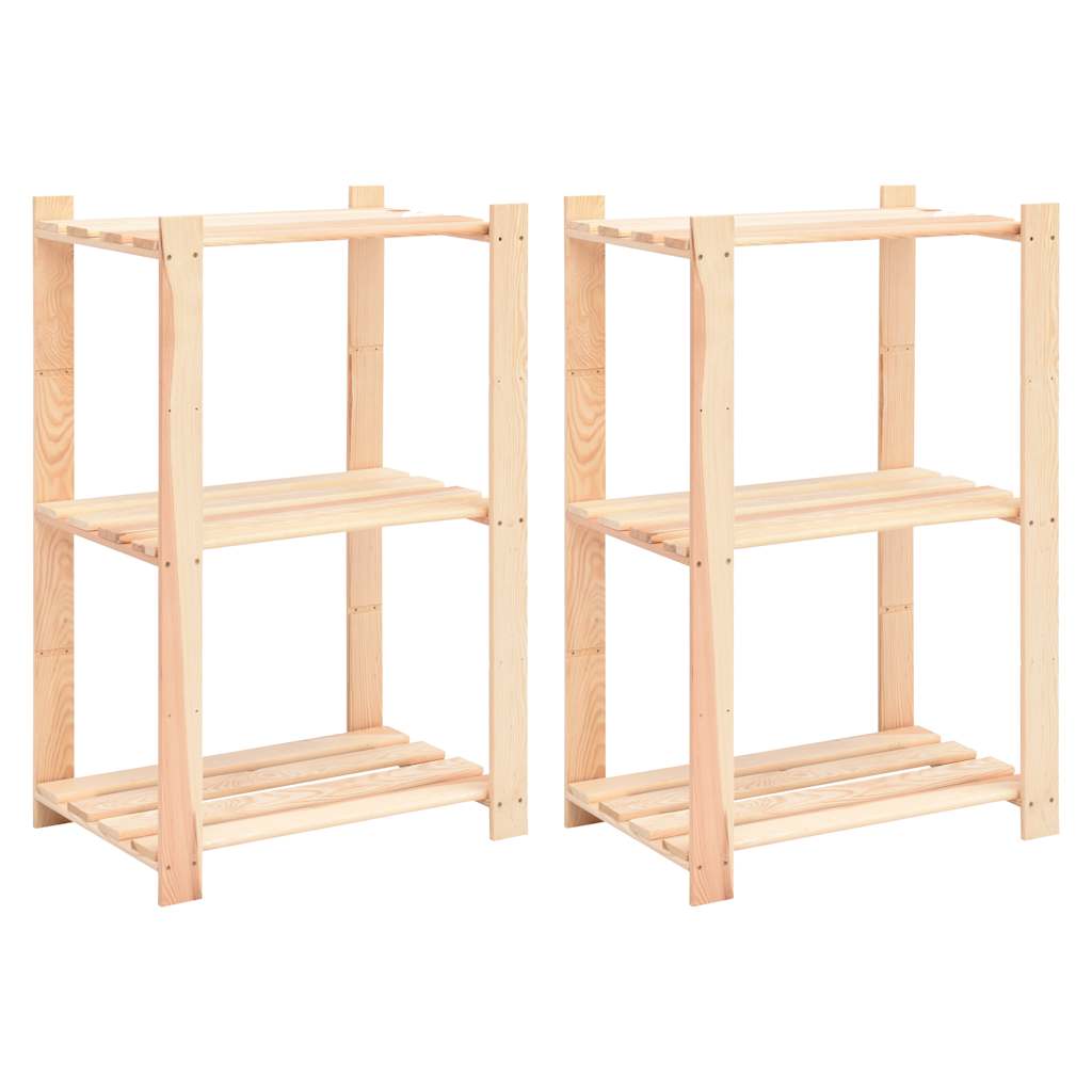 reoler 2 stk. 3 hylder 60x38x90 cm massivt fyrretræ 150 kg