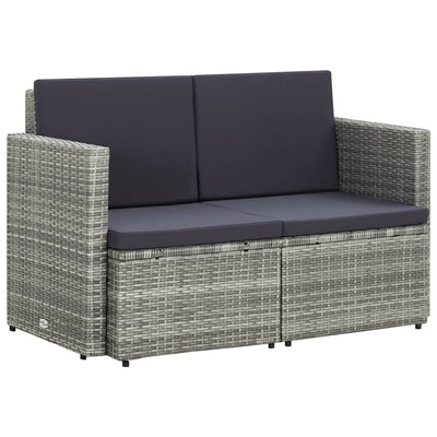 2-personers havesofa med hynder polyrattan grå