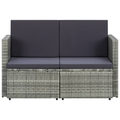 2-personers havesofa med hynder polyrattan grå