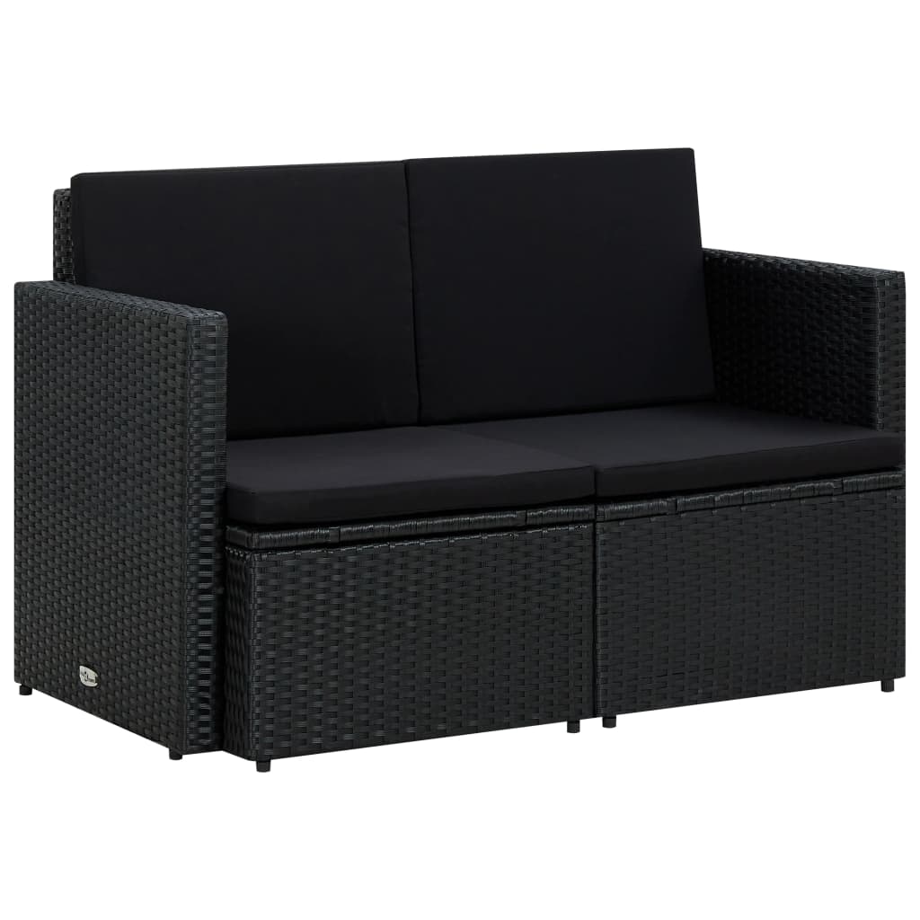 2-personers havesofa med hynder polyrattan sort billede