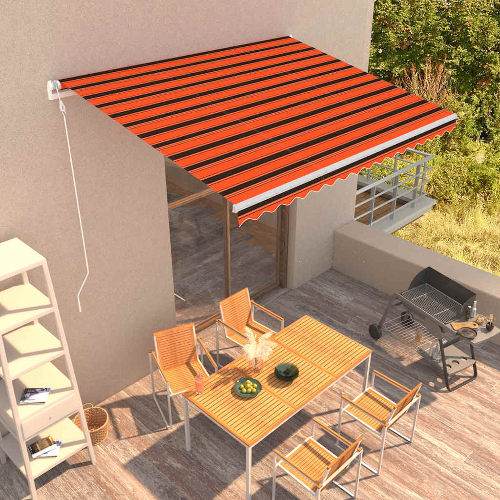 Automatisk foldemarkise 400 × 300 cm - orange/brun stribet