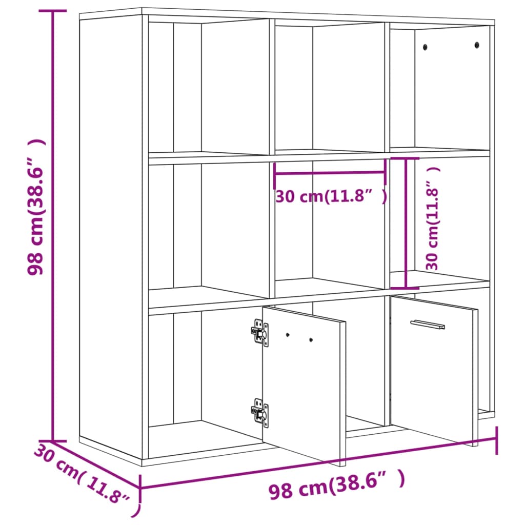 bogreol 98x30x98 cm konstrueret træ betongrå
