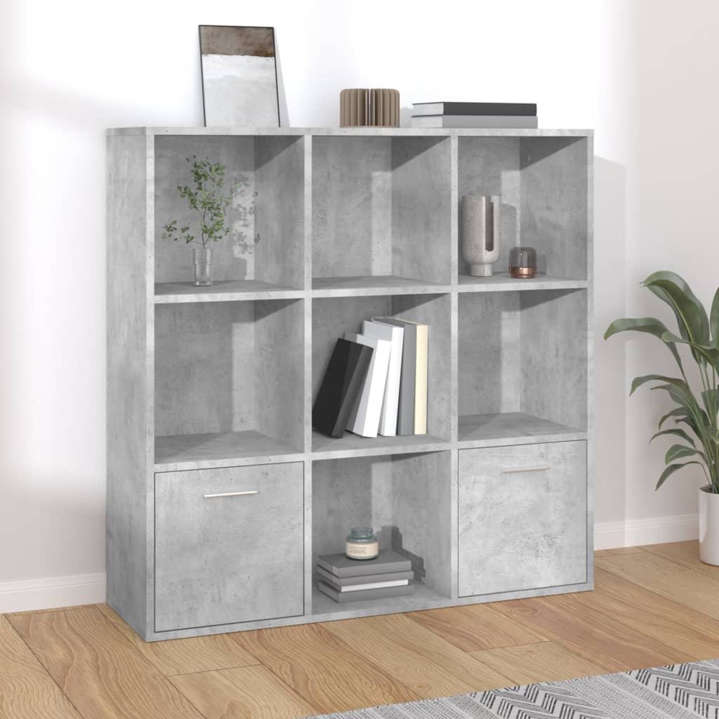 Bogreol med 9 rum og 2 låger - 98×30×98 cm, betongrå