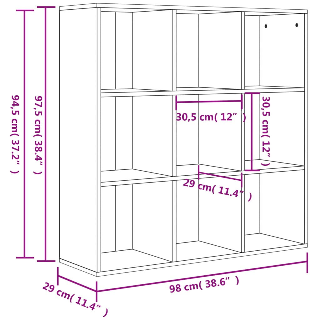 bogreol 98x29x97,5 cm konstrueret træ betongrå