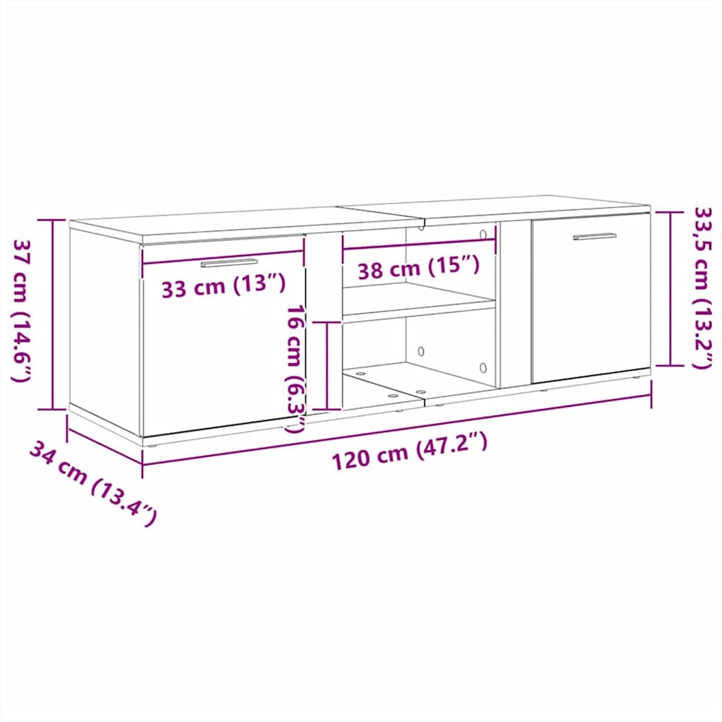 tv-bord 120x34x37 cm konstrueret træ betongrå