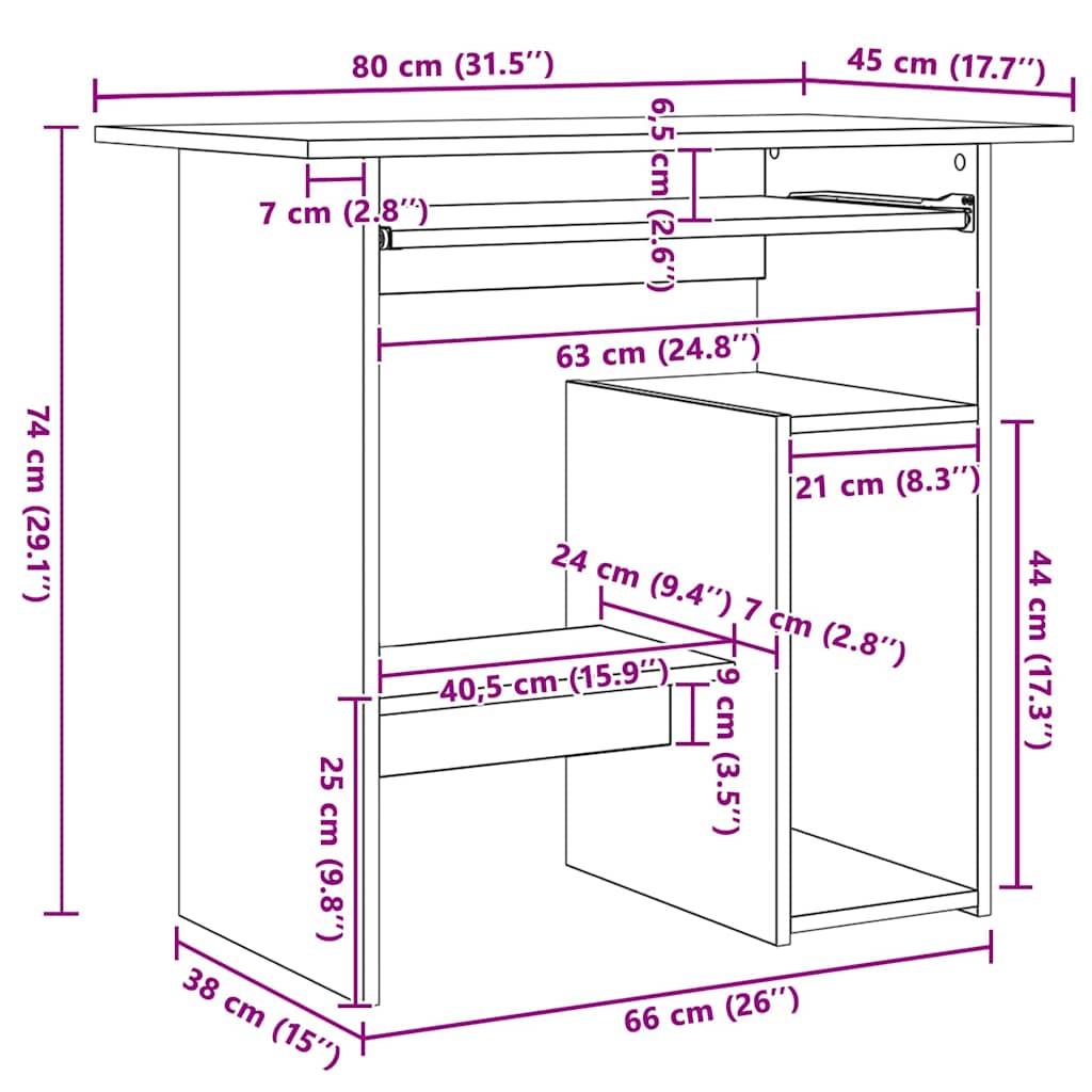skrivebord 80x45x74 cm konstrueret træ hvid