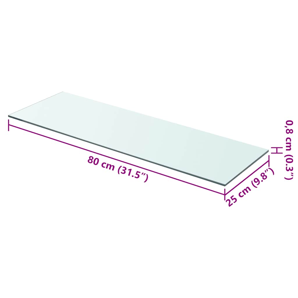hylder 2 stk. glaspanel 80 x 25 cm klar