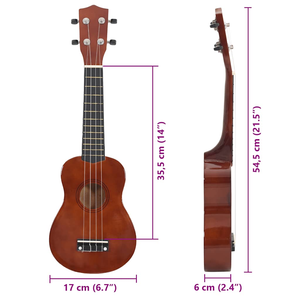 ukulelesæt sopran med taske til børn 21" mørkt træ