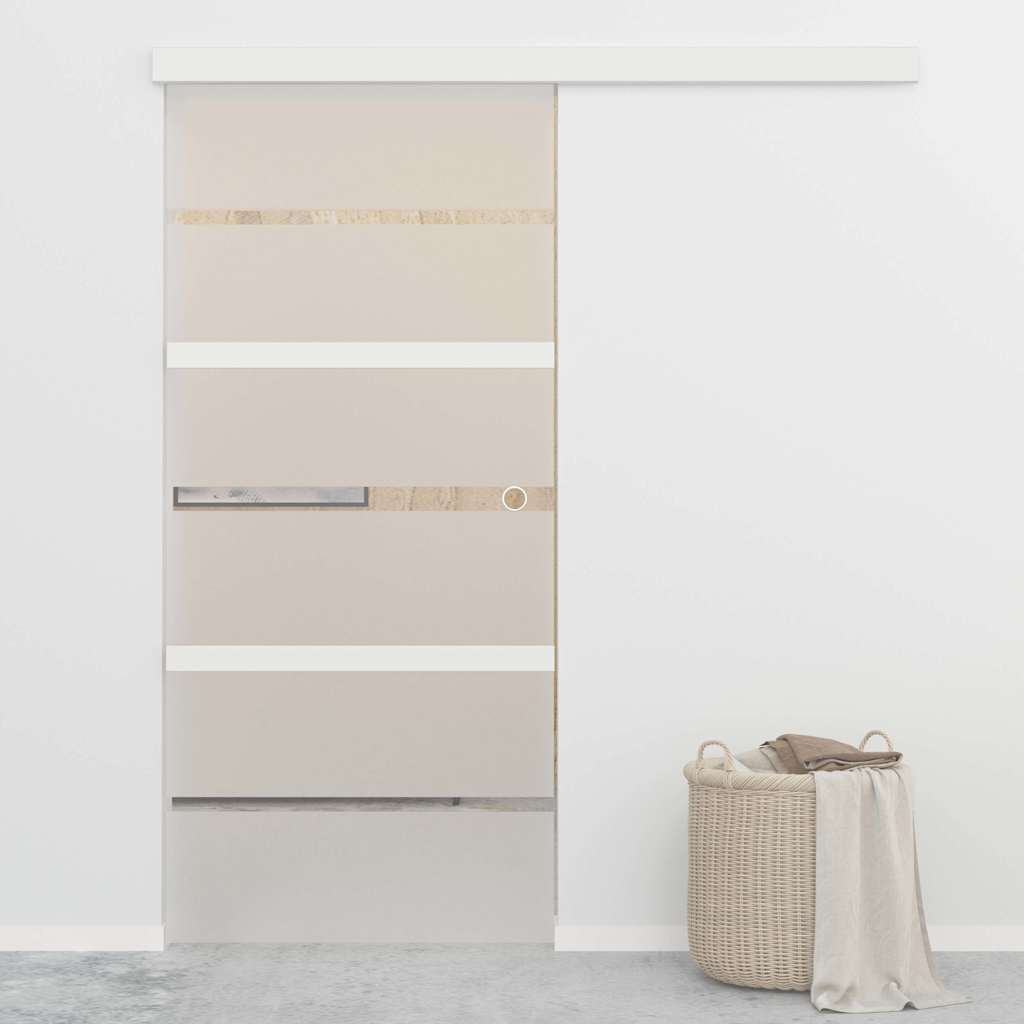 skydedør med bløde stop 90x205 cm hærdet glas og aluminium sølv