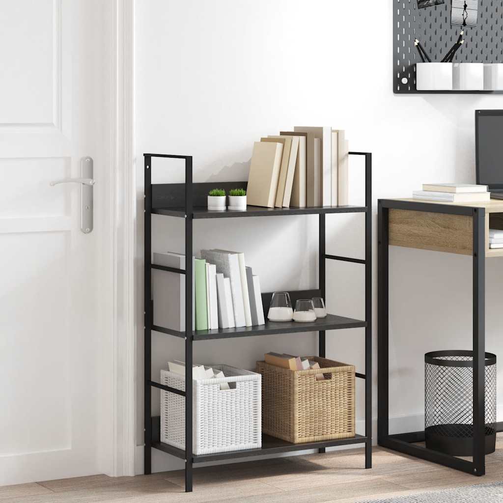 Bogreol i sort konstrueret træ og stål - 60 × 27,6 × 90,5 cm, 3 hylder