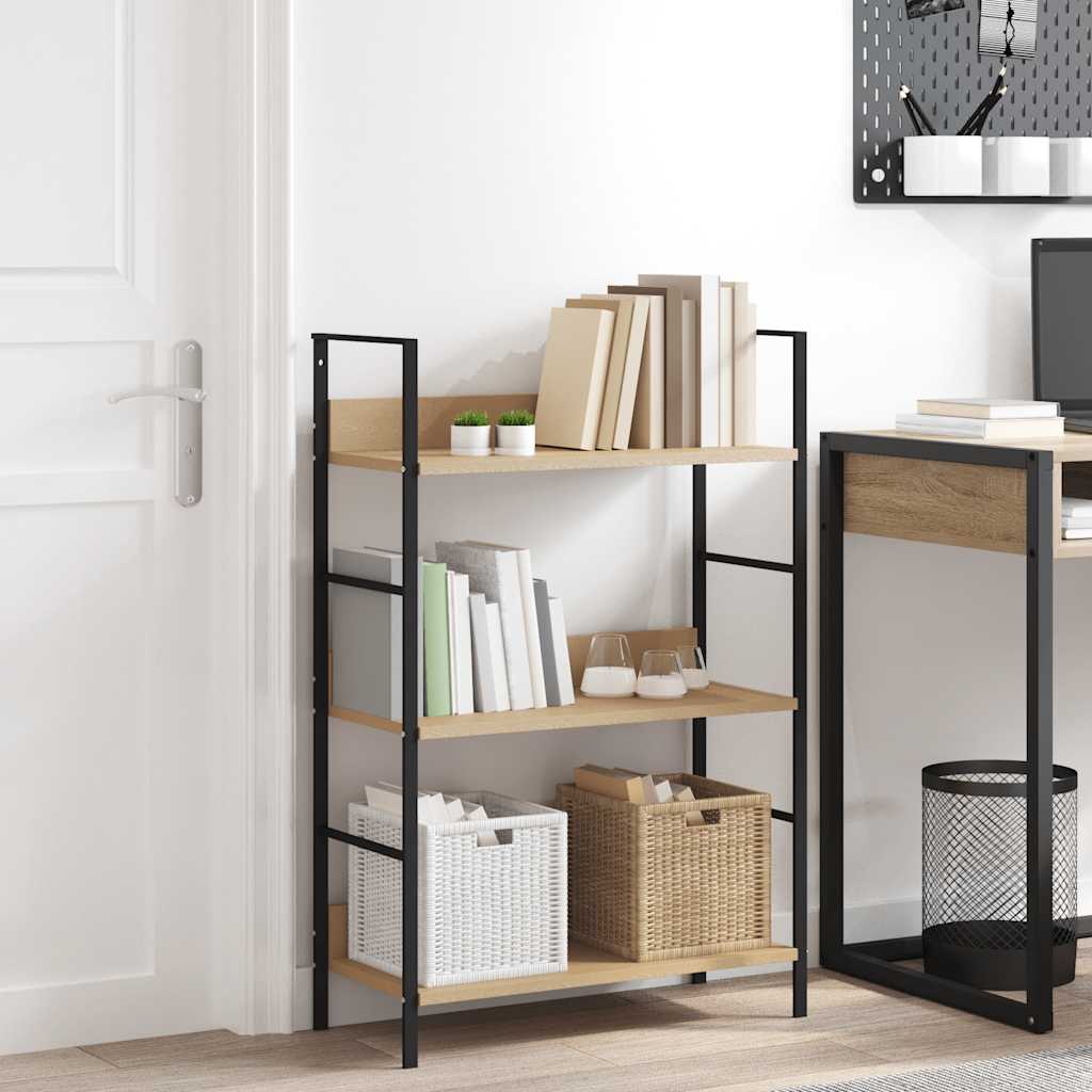 bogreol med 3 hylder 60x27,6x90,5 cm konstrueret træ egetræ billede