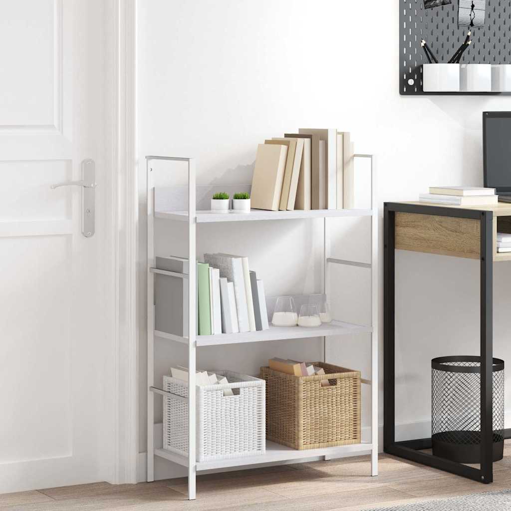 Bogreol med 3 hylder - 60×27,6×90,5 cm, hvid konstrueret træ og stål