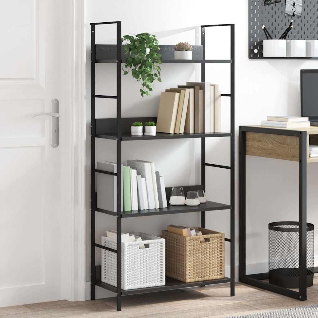 Bogreol med 4 hylder - 60 × 27,6 × 124,5 cm, sort konstrueret træ og stål