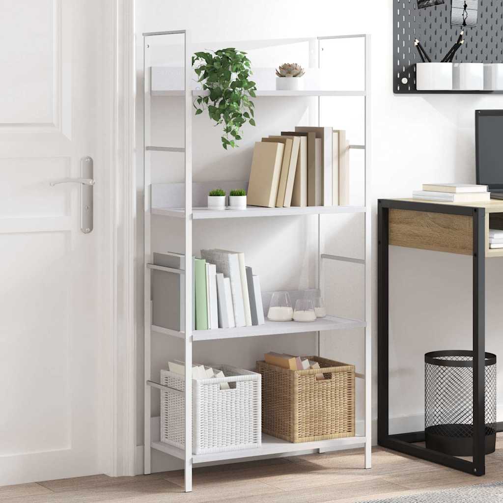Bogreol med 4 hylder - 60 × 27,6 × 124,5 cm, hvid konstrueret træ og stål