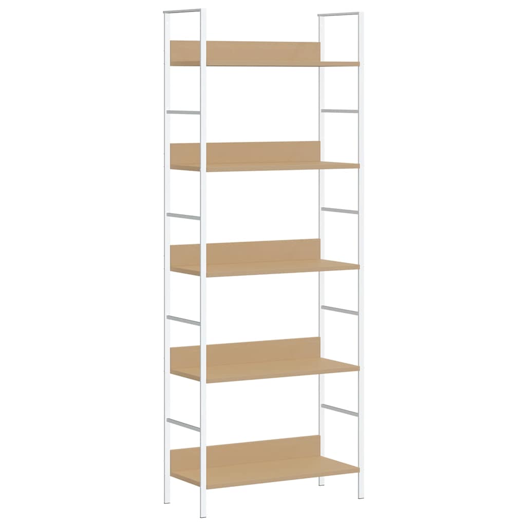Bogreol med stålramme - 60 × 27,6 × 158,5 cm, 5 hylder, egetræsfarvet/hvid