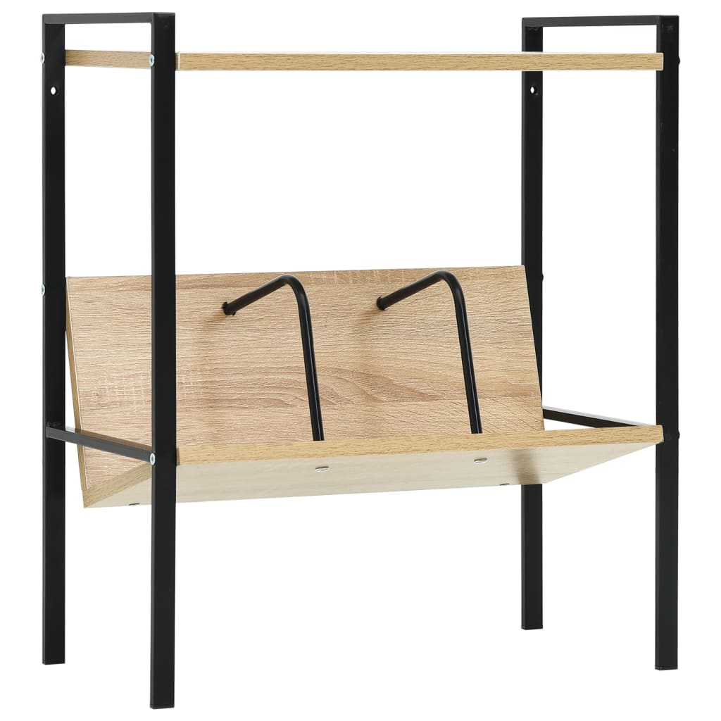 bogreol med 2 hylder 52x28x59 cm konstrueret træ sort og egetræ billede
