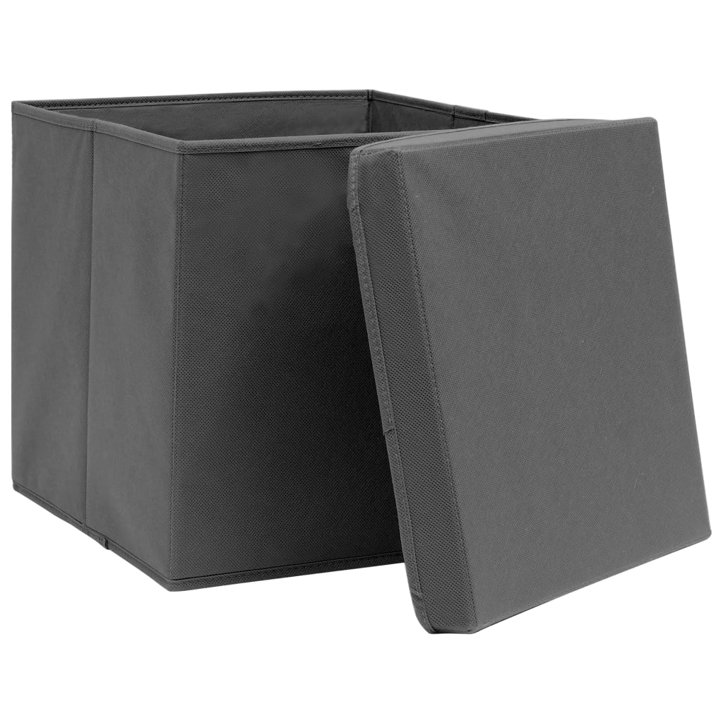 opbevaringskasser med låg 4 stk. 32x32x32 stof grå