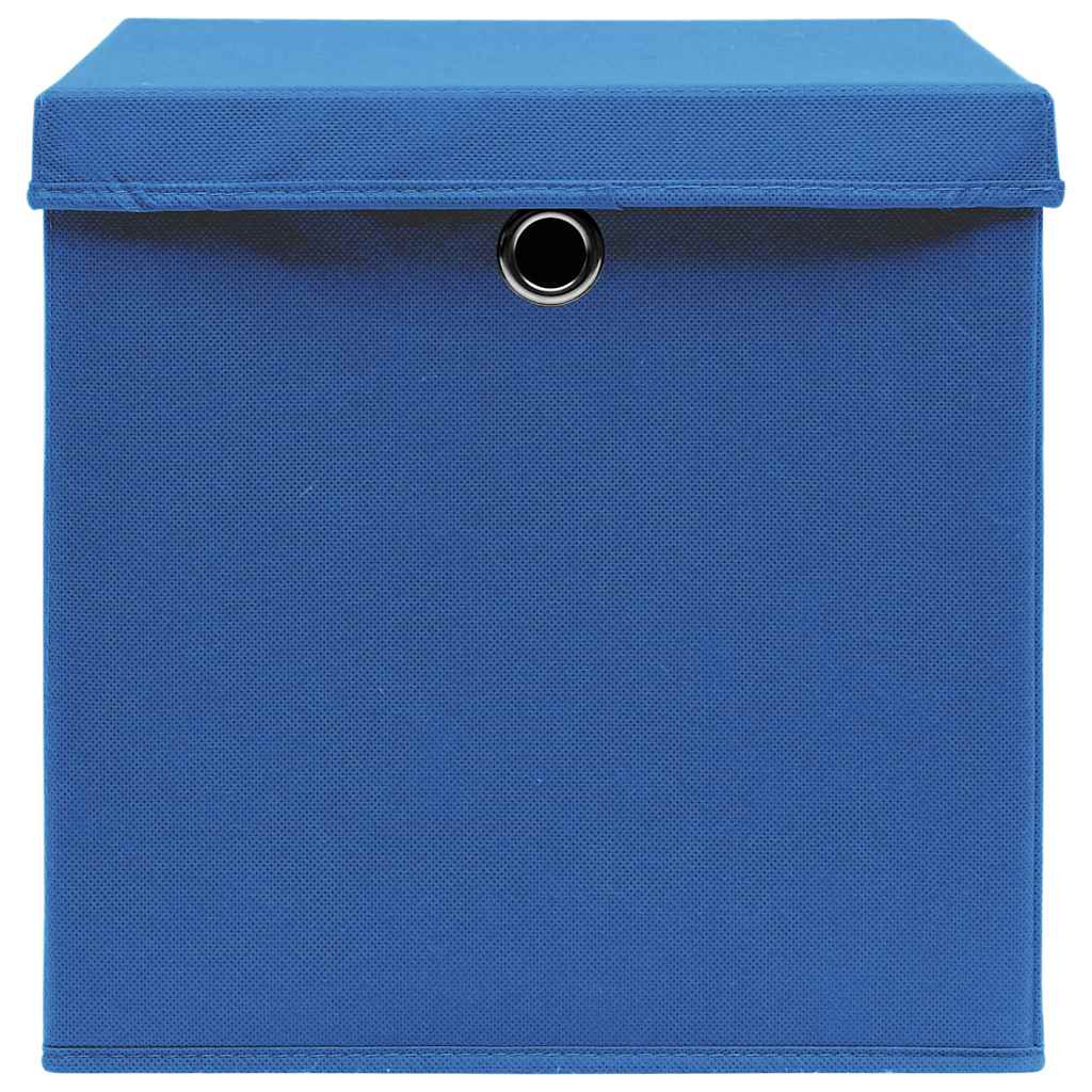 opbevaringskasser med låg 10 stk. 32x32x32 stof blå