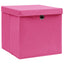 opbevaringskasser med låg 4 stk. 32x32x32 stof pink