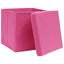 opbevaringskasser med låg 4 stk. 32x32x32 stof pink