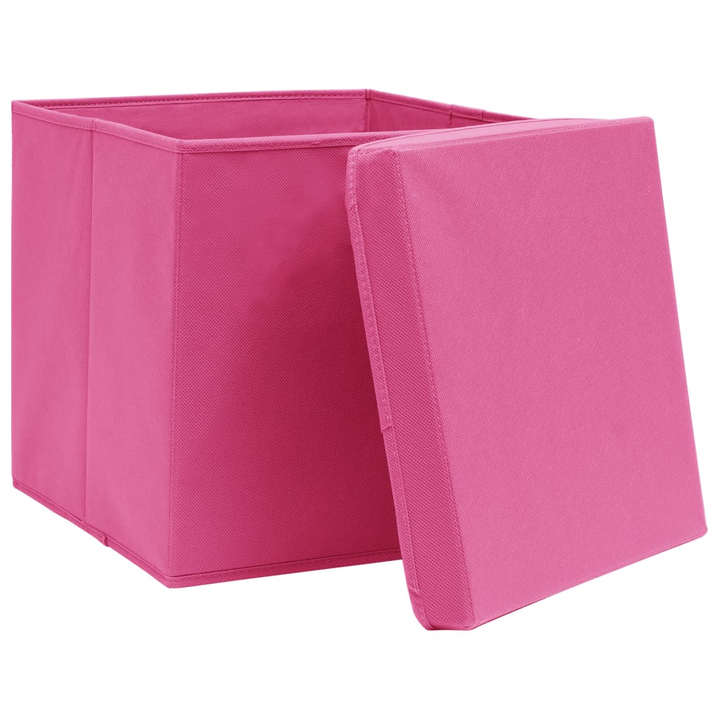 opbevaringskasser med låg 4 stk. 32x32x32 stof pink
