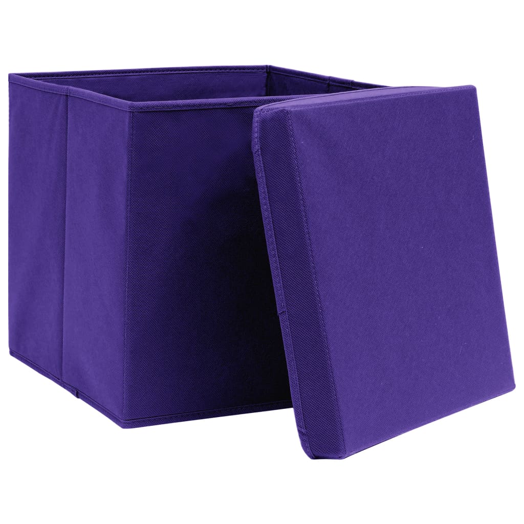 opbevaringskasser med låg 4 stk. 32x32x32 stof lilla