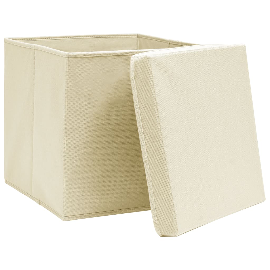 opbevaringskasser med låg 4 stk. 32x32x32 stof cremefarvet