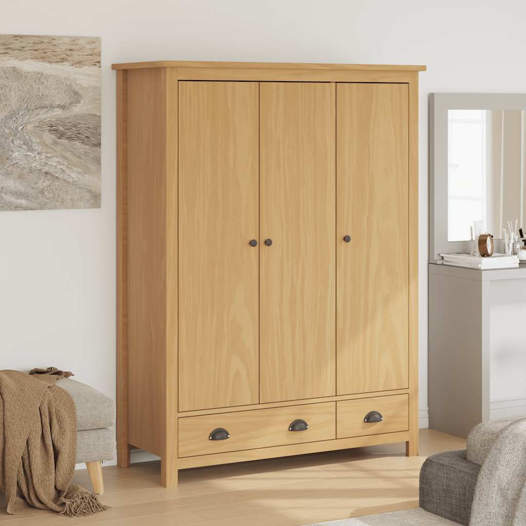klædeskab med 3 låger Hill 127x50x170 cm massivt fyrretræ billede