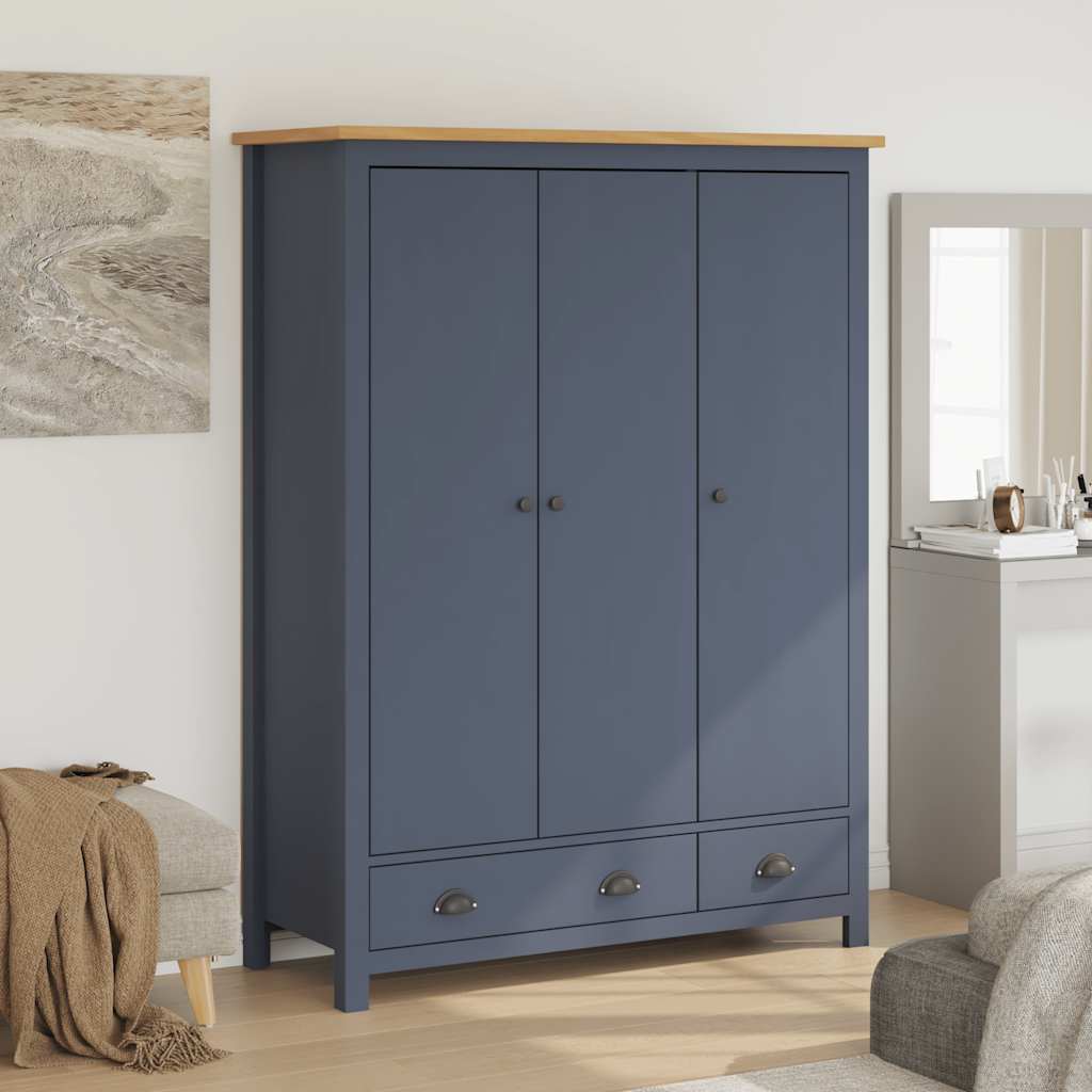 klædeskab med 3 låger Hill 127x50x170 cm massivt fyrretræ grå billede