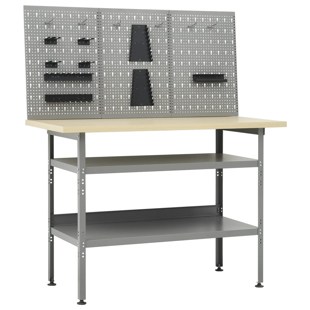 Arbejdsbænk med 3 vægpaneler - 120 × 60 × 85 cm, 300 kg