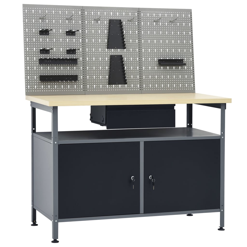 Arbejdsbænk med 3 vægpaneler - 120 × 60 × 85 cm, 300 kg