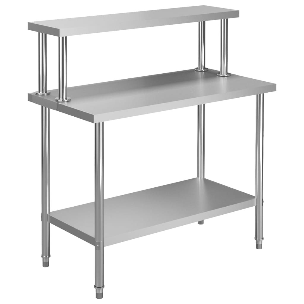 arbejdsbord til køkken med tophylde 120x60x120 cm rustfrit stål billede