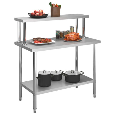 arbejdsbord til køkken med tophylde 120x60x120 cm rustfrit stål