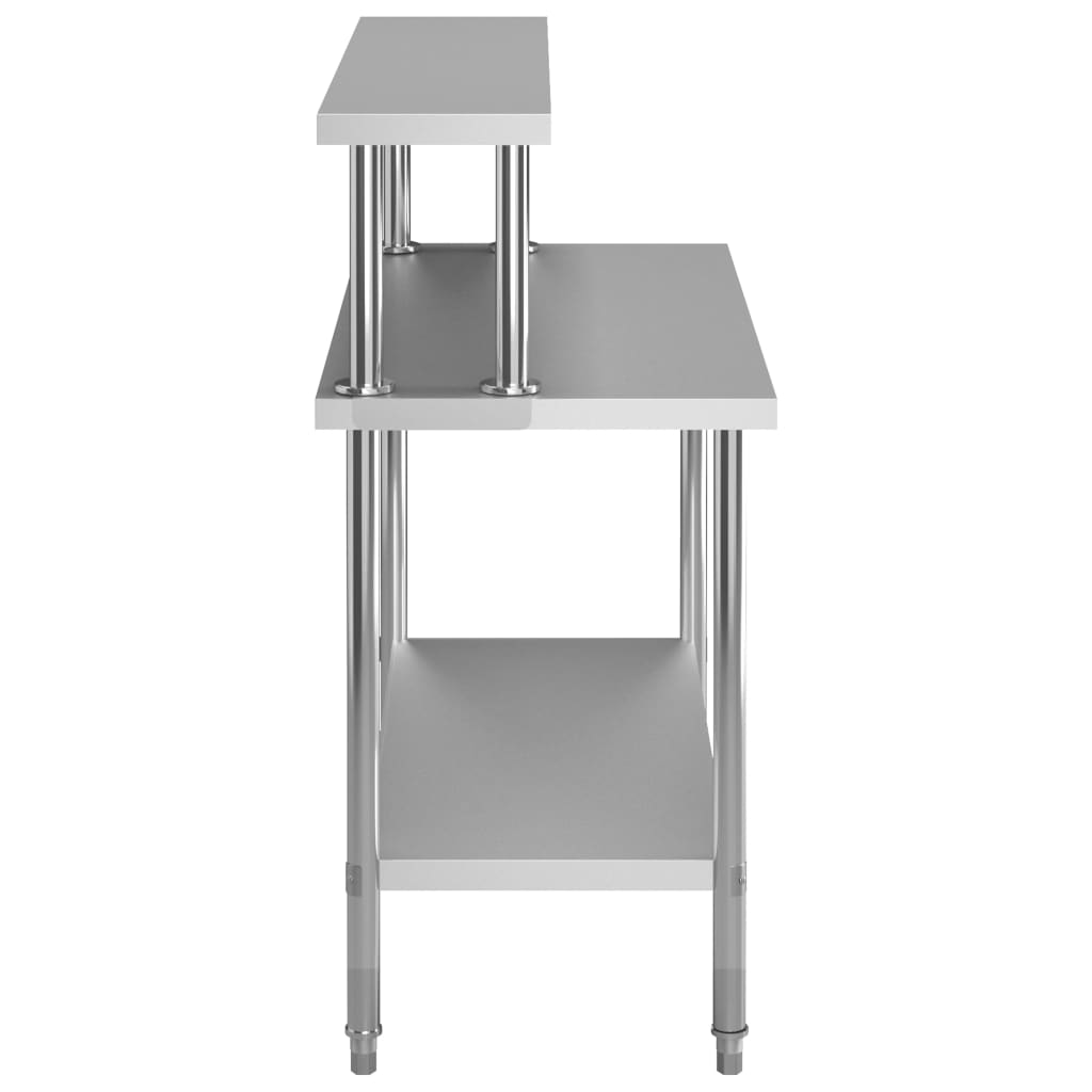 arbejdsbord til køkken med tophylde 120x60x120 cm rustfrit stål