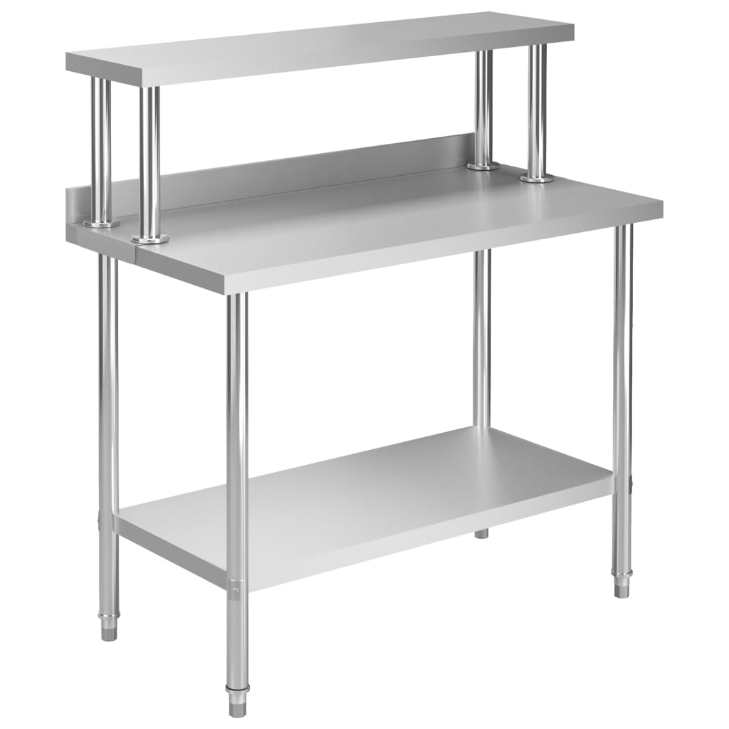 arbejdsbord til køkken med tophylde 120x60x120 cm rustfrit stål billede