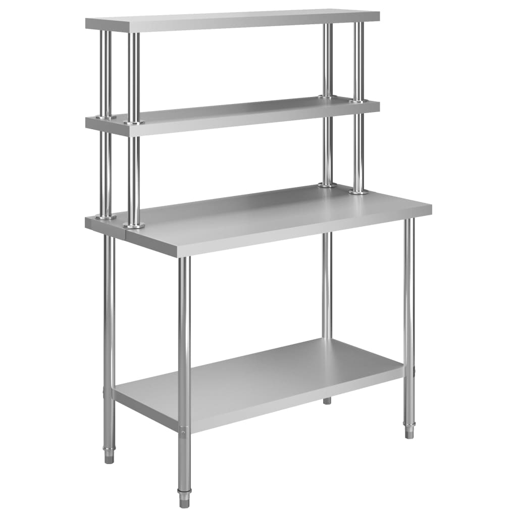 arbejdsbord til køkken med tophylde 120x60x150 cm rustfrit stål billede