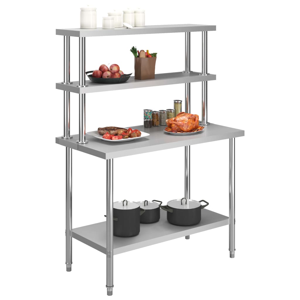 arbejdsbord til køkken med tophylde 120x60x150 cm rustfrit stål
