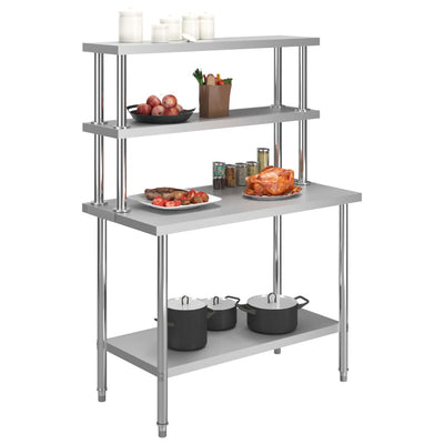 arbejdsbord til køkken med tophylde 120x60x150 cm rustfrit stål