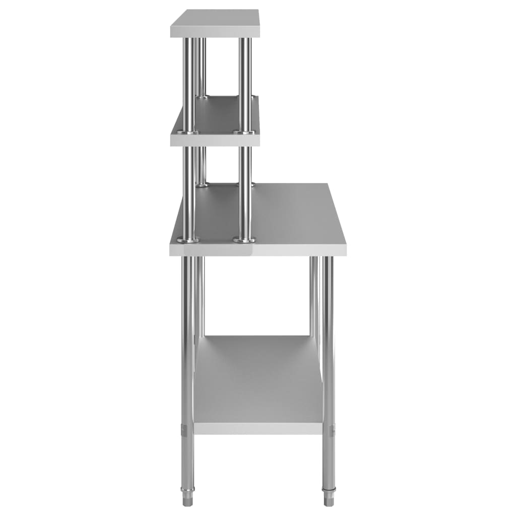 arbejdsbord til køkken med tophylde 120x60x150 cm rustfrit stål