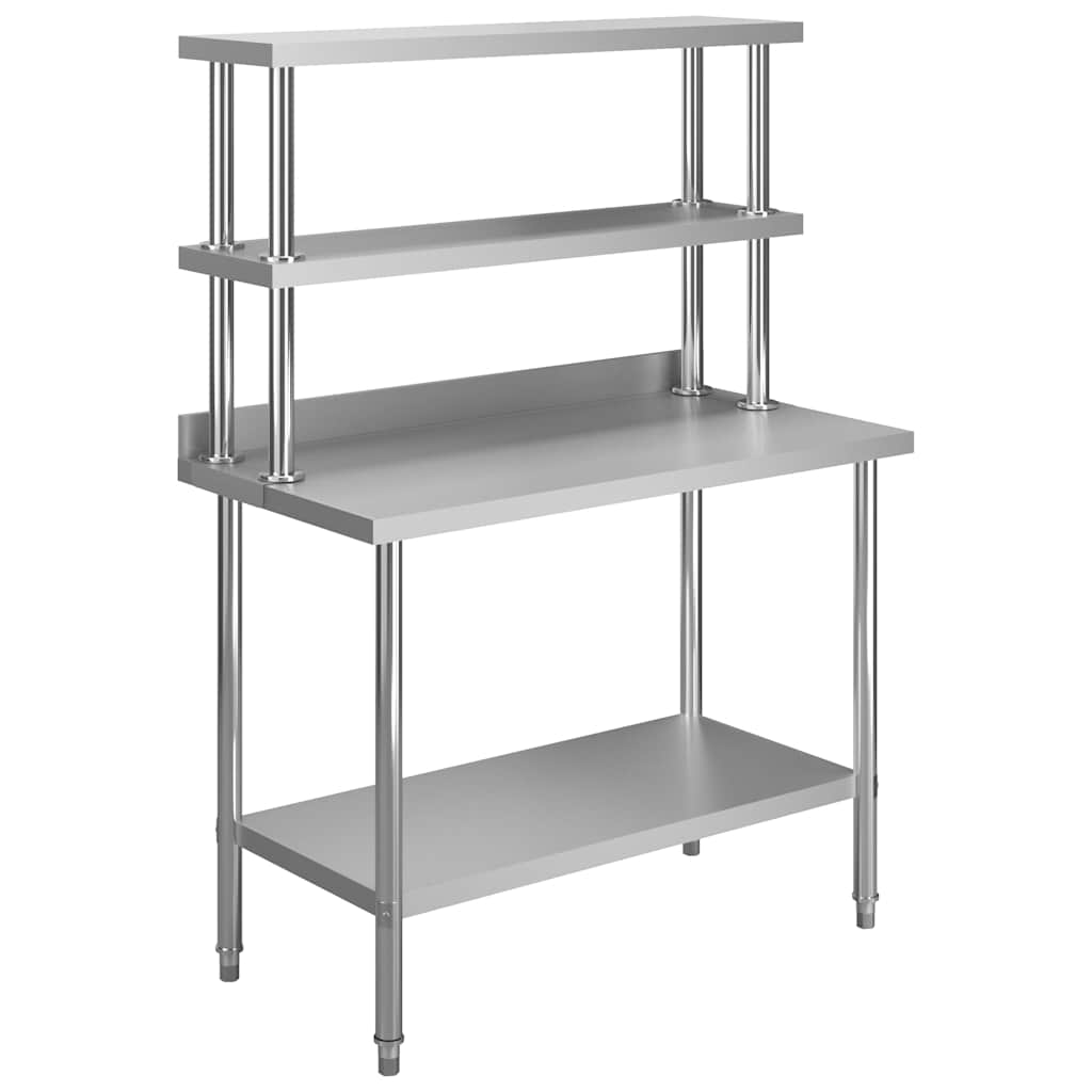 arbejdsbord til køkken med tophylde 120x60x150 cm rustfrit stål billede