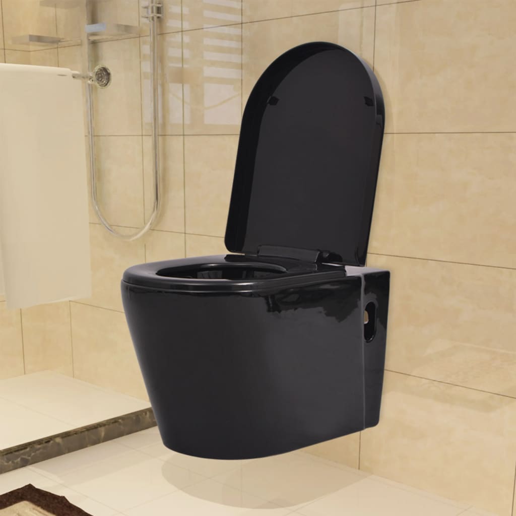 væghængt toilet med skjult cisterne keramisk sort