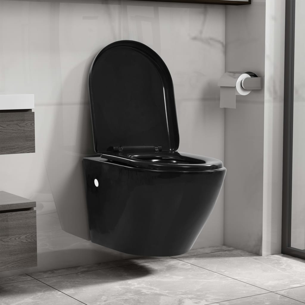 væghængt toilet med skjult cisterne keramisk sort