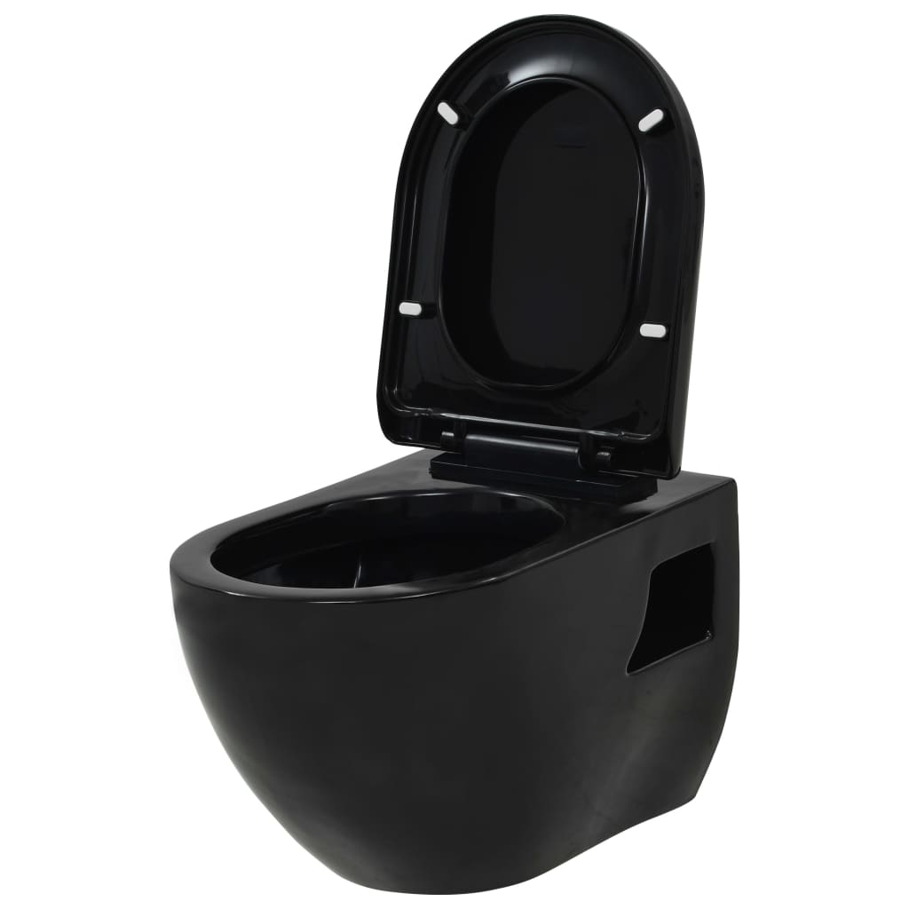 væghængt toilet med skjult cisterne keramisk sort